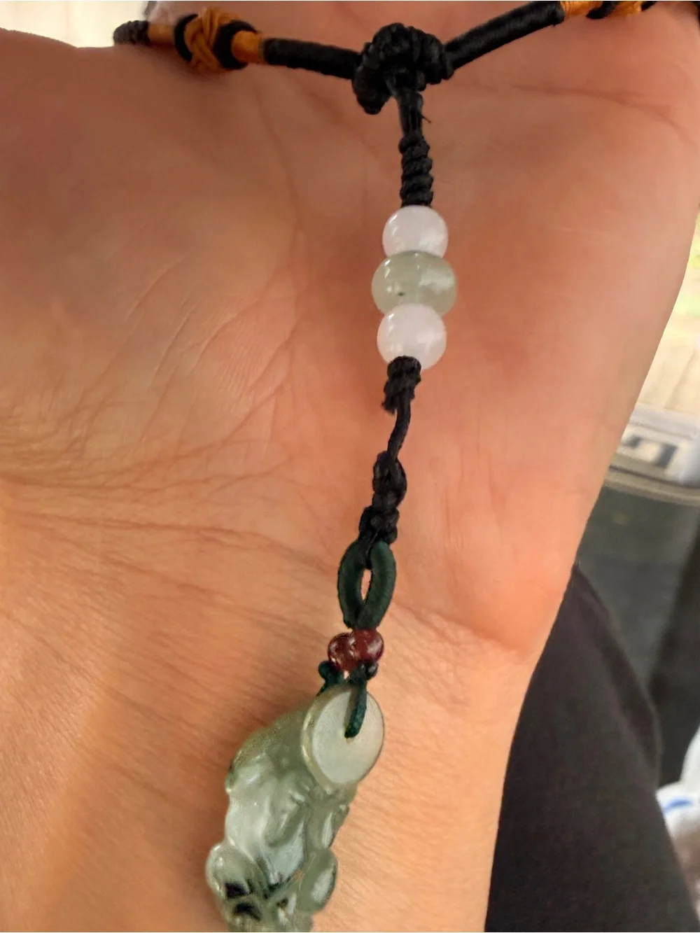 Hand-Carved Icy Jade Pendant Necklace in Green and Cream